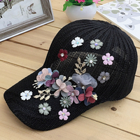Elegancka damska czapka z daszkiem najnowsza diamentowa kwiatek dziewczyny czapki z prostym daszkiem kobieta czapka damska siatka letnia czapka przeciwsłoneczna 2